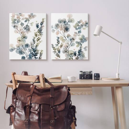 Stupell Industries Collage of Translucent Plants Blue Green BeigeCanvas Wall Art